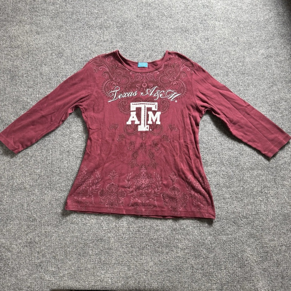 Texas A&M Aggies Womens Maroon Paisley 3/4 Sleeve Graphic Top Large P Michael